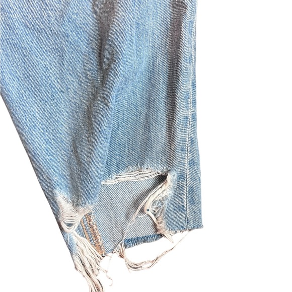 American Eagle Light Denim High Waist Destroyed Mom Jean Size 00 Xtra Short - Picture 8 of 14